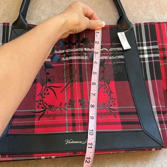 NWT Victorias Secret Red Black Novacheck Large Tote Bag - Picture 11 of 13